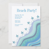Blue Beach Waves Starfish Summer Party nodiging Kaart (Voorkant)