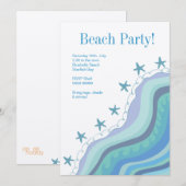 Blue Beach Waves Starfish Summer Party nodiging Kaart (Voorkant / Achterkant)