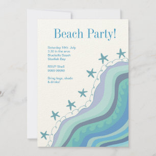 Blue Beach Waves Starfish Summer Party nodiging Kaart