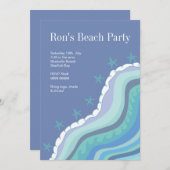 Blue Beach Waves Starfish Summer Party nodiging Kaart (Voorkant / Achterkant)