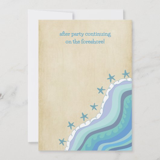 Blue Beach Waves Starfish Summer Party nodiging Kaart (Achterkant)