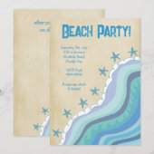 Blue Beach Waves Starfish Summer Party nodiging Kaart (Voorkant / Achterkant)