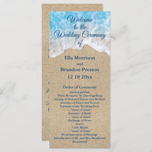 Blue Beach Waves Trouwprogramma Programmakaart (Voorkant / Achterkant)