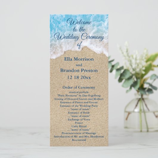 Blue Beach Waves Trouwprogramma Programmakaart (Staand voorkant)