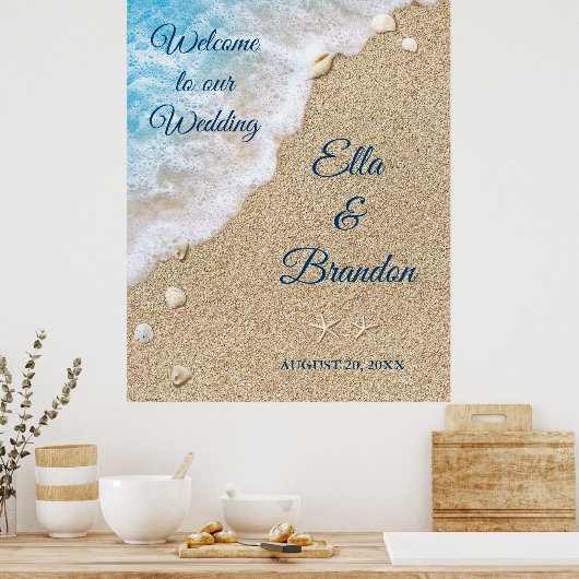 Blue Beach Waves Wedding Poster (Keuken)