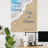 Blue Beach Waves Wedding Poster (Thuiskantoor)