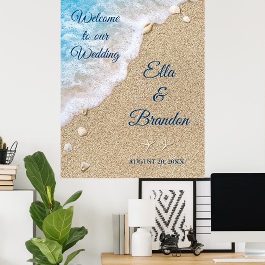 Blue Beach Waves Wedding Poster (Thuiskantoor)