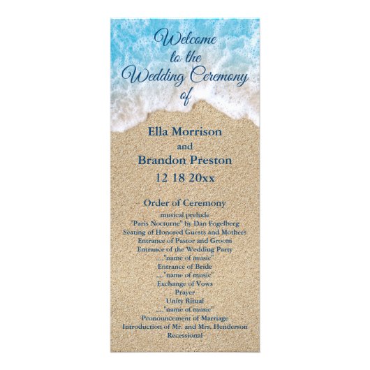 Blue Beach Waves Wedding Programme 2 Reclamekaart (Voorkant)