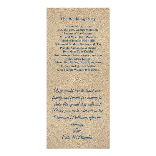 Blue Beach Waves Wedding Programme 2 Reclamekaart (Achterkant)