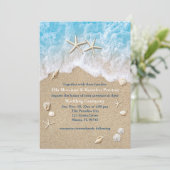 Blue Beach Waves & Zeester Bruiloft Uitnodiging (Staand voorkant)