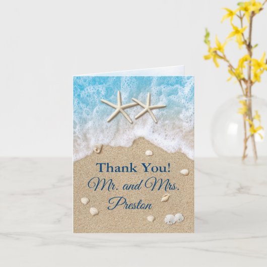 Blue Beach Waves & Zeester Dank u kaart (Gele Bloem)