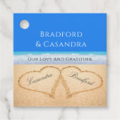 Blue Beach Wedding 2 Harten in het zand Bedankjes Labels (Voorkant)
