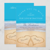 Blue Beach Wedding 2 Harten in het zand Bedankkaart (Voorkant / Achterkant)