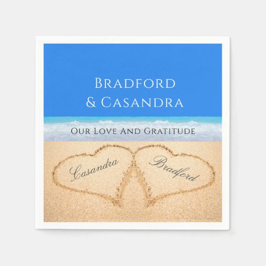 Blue Beach Wedding 2 Harten in het zand Servet (Voorkant)
