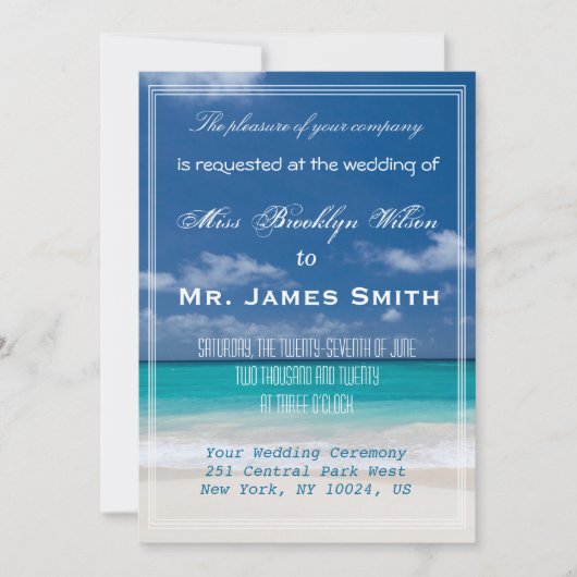 Blue Beach Wedding Invitations Kaart (Voorkant)