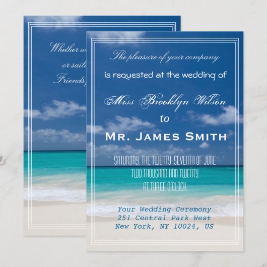 Blue Beach Wedding Invitations Kaart (Voorkant / Achterkant)