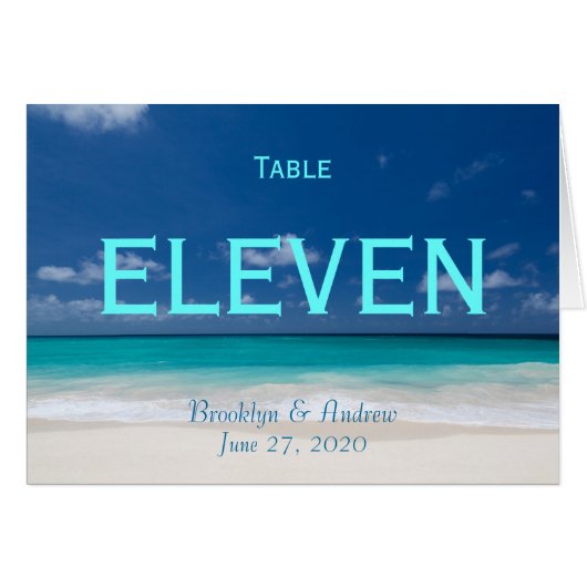 Blue Beach Wedding Table Numbers (Voorkant Horizontaal)