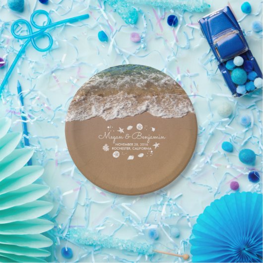 Blue Beach Zee golven en Ocean Treasures Bruiloft Papieren Bordje (Feest)