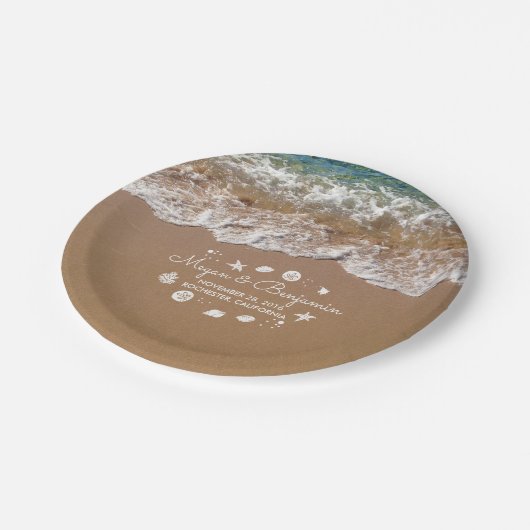 Blue Beach Zee golven en Ocean Treasures Bruiloft Papieren Bordje (Gekanteld)