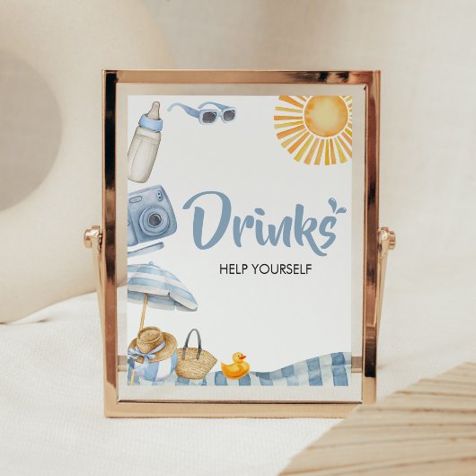 Blue Beach Zomer Baby shower Drinken Poster