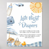 Blue Beach Zomer Baby shower Late Night Luiers Poster (Voorkant)