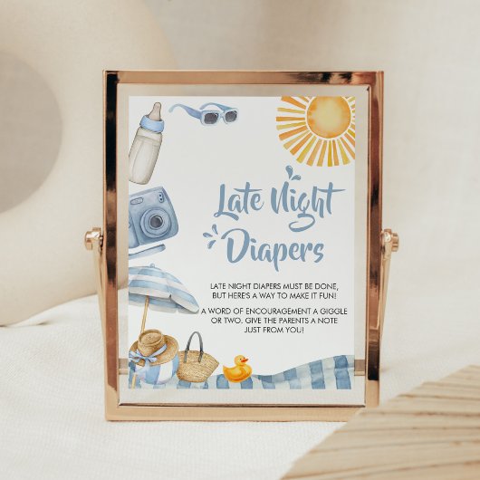 Blue Beach Zomer Baby shower Late Night Luiers Poster