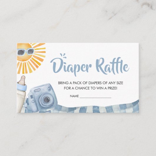 Blue Beach Zomer Baby shower Luier Raffle Informatiekaartje (Voorkant)