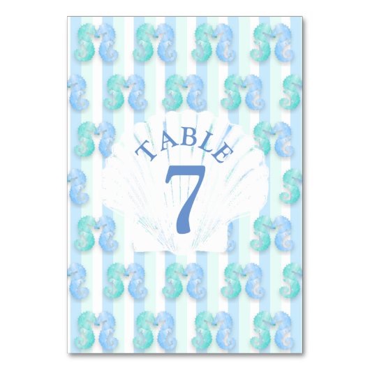 Blue Beachy Seahorse Wedding Table Number Kaart (Achterkant)