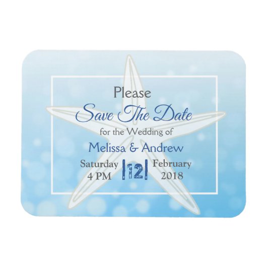 Blue Beachy Starfish Wedding Save the Date Magnet Magneet (Horizontaal)