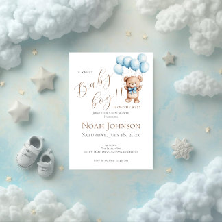 Blue Bear Baby Shower Boy invitation Kaart