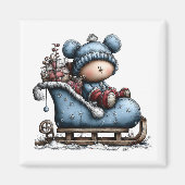 Blue Bear Santa Sled Christmas Magnet (Voorkant)