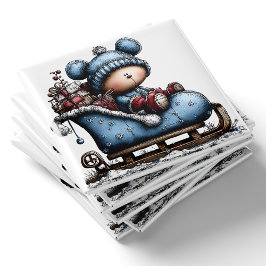 Blue Bear Santa Sled Christmas Magnet