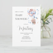 Blue Bear Spanish Baby Shower Boy invitation Kaart (Staand voorkant)