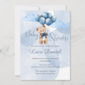 Blue Bear Spanish Baby Shower Boy invitation Kaart (Voorkant)
