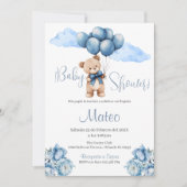 Blue Bear Spanish Baby Shower Boy invitation Kaart (Voorkant)