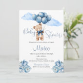 Blue Bear Spanish Baby Shower Boy invitation Kaart (Staand voorkant)