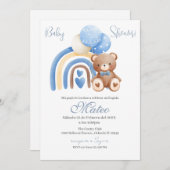 Blue Bear Spanish Baby Shower Boy invitation Kaart (Voorkant / Achterkant)