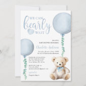 Blue Bearly Wait Baby shower Invitation Boy Kaart (Voorkant)