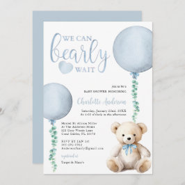 Blue Bearly Wait Baby shower Invitation Boy Kaart