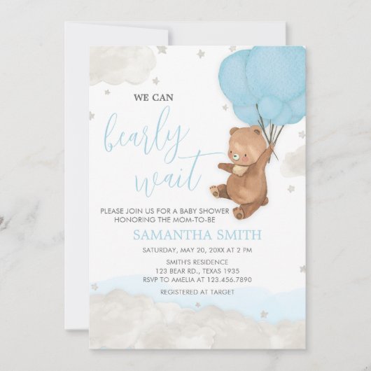 Blue Bearly Wait-Baby shower Kaart (Voorkant)