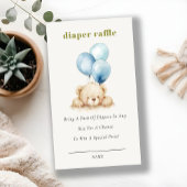 Blue Bearly Wait Balloon Diaper Raffle Baby shower Informatiekaartje