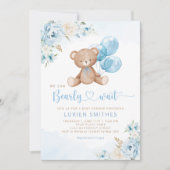 Blue Bearly Wait Boho Teddy Bear Boy Baby shower Kaart (Voorkant)