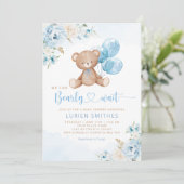 Blue Bearly Wait Boho Teddy Bear Boy Baby shower Kaart (Staand voorkant)