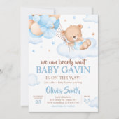 Blue Bearly Wait Clouds Baby shower Kaart (Voorkant)