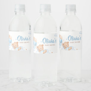Blue Bearly Wait Clouds Baby shower Waterfles Etiket