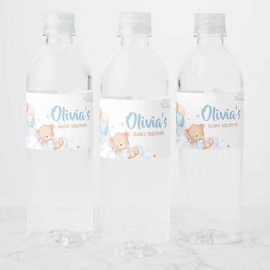 Blue Bearly Wait Clouds Baby shower Waterfles Etiket (Flessen)