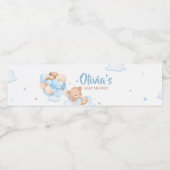 Blue Bearly Wait Clouds Baby shower Waterfles Etiket (Enkel label)