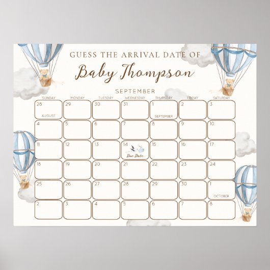 Blue Bearly Wait Guess The Arrival Date Game Sign Poster (Voorkant)