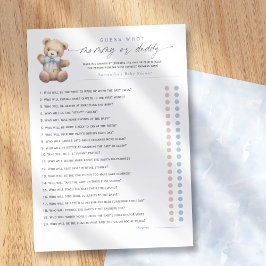 Blue Bearly Wait–Mama of Papa? 20-vragen spel Advieskaart