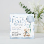Blue Bearly Wait Teddy Bear Baby shower Uitnodigen Kaart (Staand voorkant)